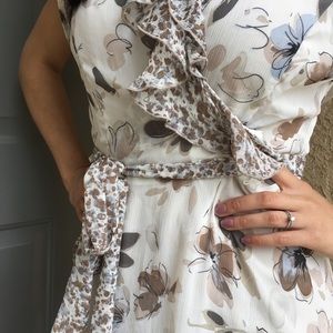 Floral Fit & Flare Sheer Wrap Dress with Slip